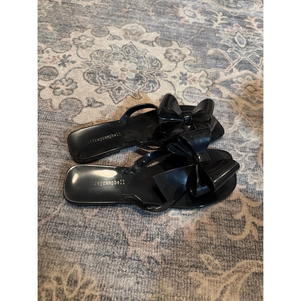 Jeffrey Campbell Sugary Black Jelly Bow Flip Flops Sandals